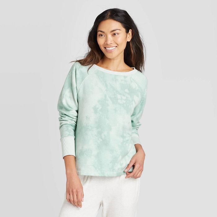 Women's Tie-Dye Print Beautifully Soft Fleece Lounge Sweatshirt - Stars Above™ Mint | Target