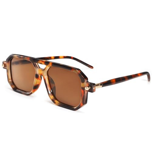 Dollger Trendy Aviator Aunglasses for Women Men Square 70s Retro Sunglasses Vintage Aviator Frame Leopard tortoise Print Shades 2024 | Amazon (US)
