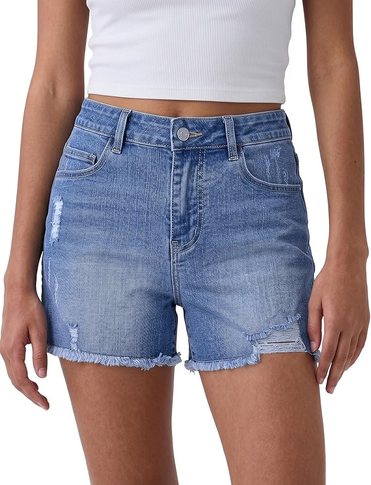 luvamia Jean Shorts Womens Summer Casual High Waisted Stretchy Denim Shorts Country Concert Rippe... | Amazon (US)