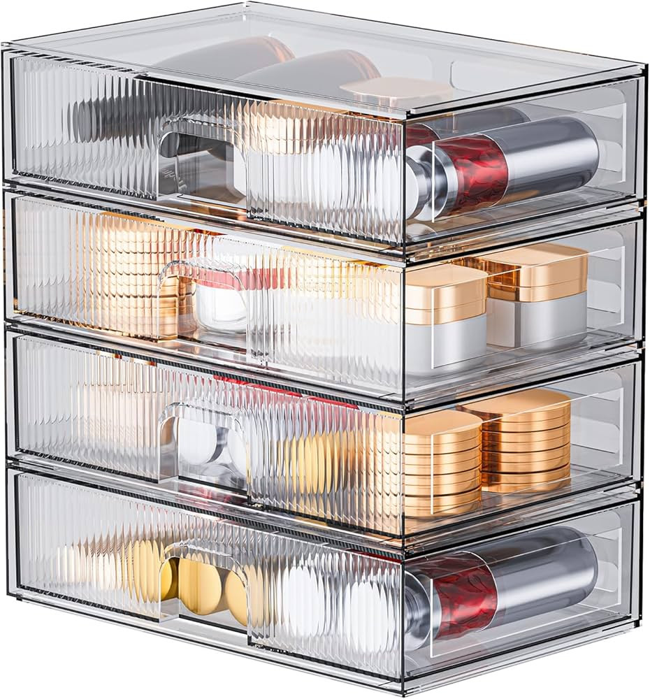 ZHIAI Stackable Storage Drawer, 4 Piece Acrylic Organiser for Cosmetics and Beauty Products, Suit... | Amazon (US)