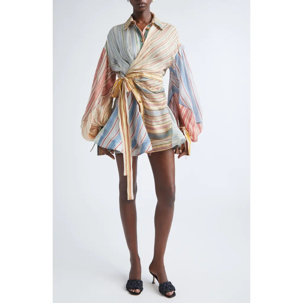 Zimmermann Rebellion Asymmetric Stripe Long Sleeve Linen & Silk Shirtdress in Spliced Stripes at Nordstrom, Size 1 | Nordstrom