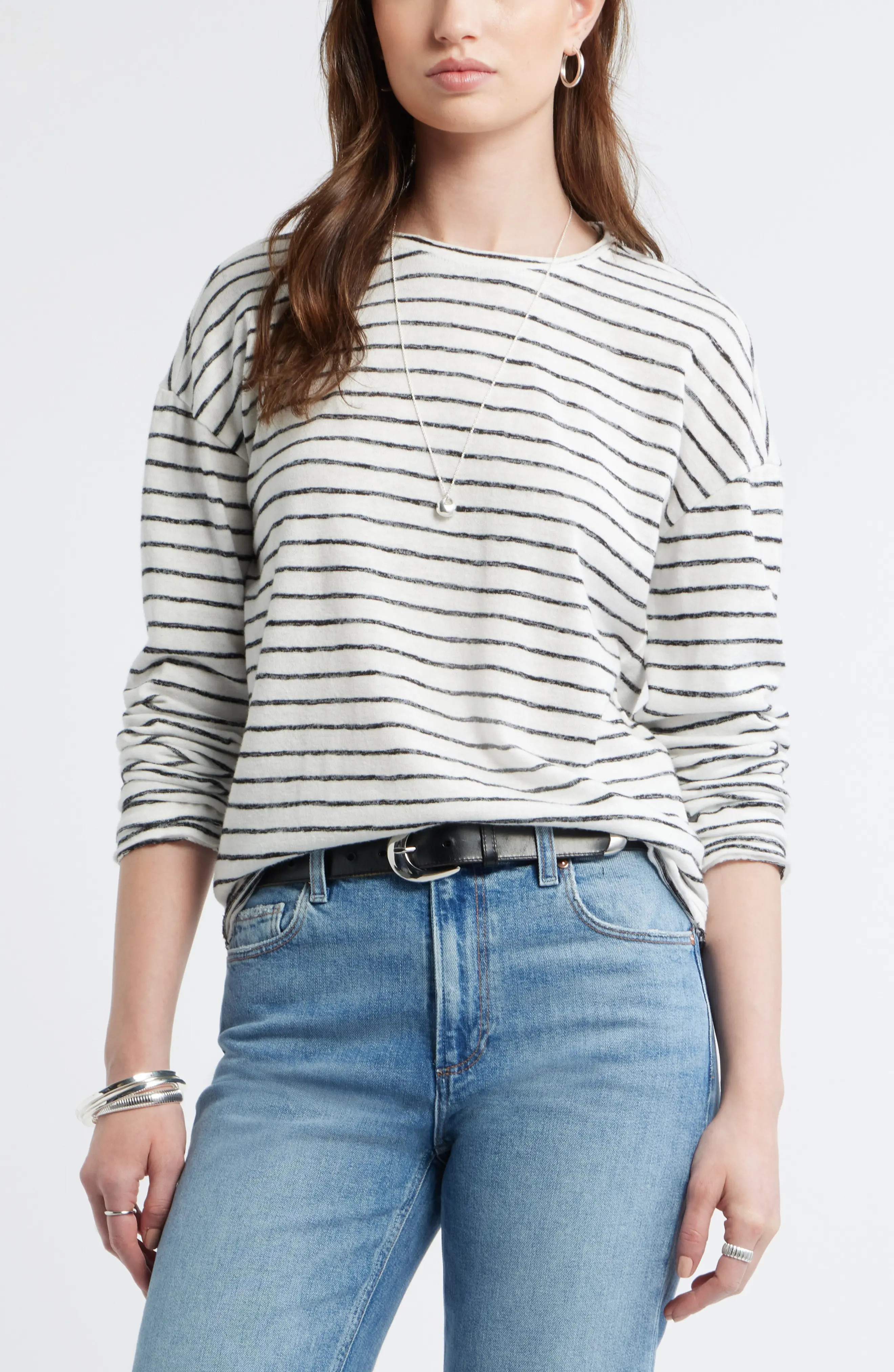 Boxy Stripe Long Sleeve Roll Neck T-Shirt (Women) | Nordstrom | Nordstrom