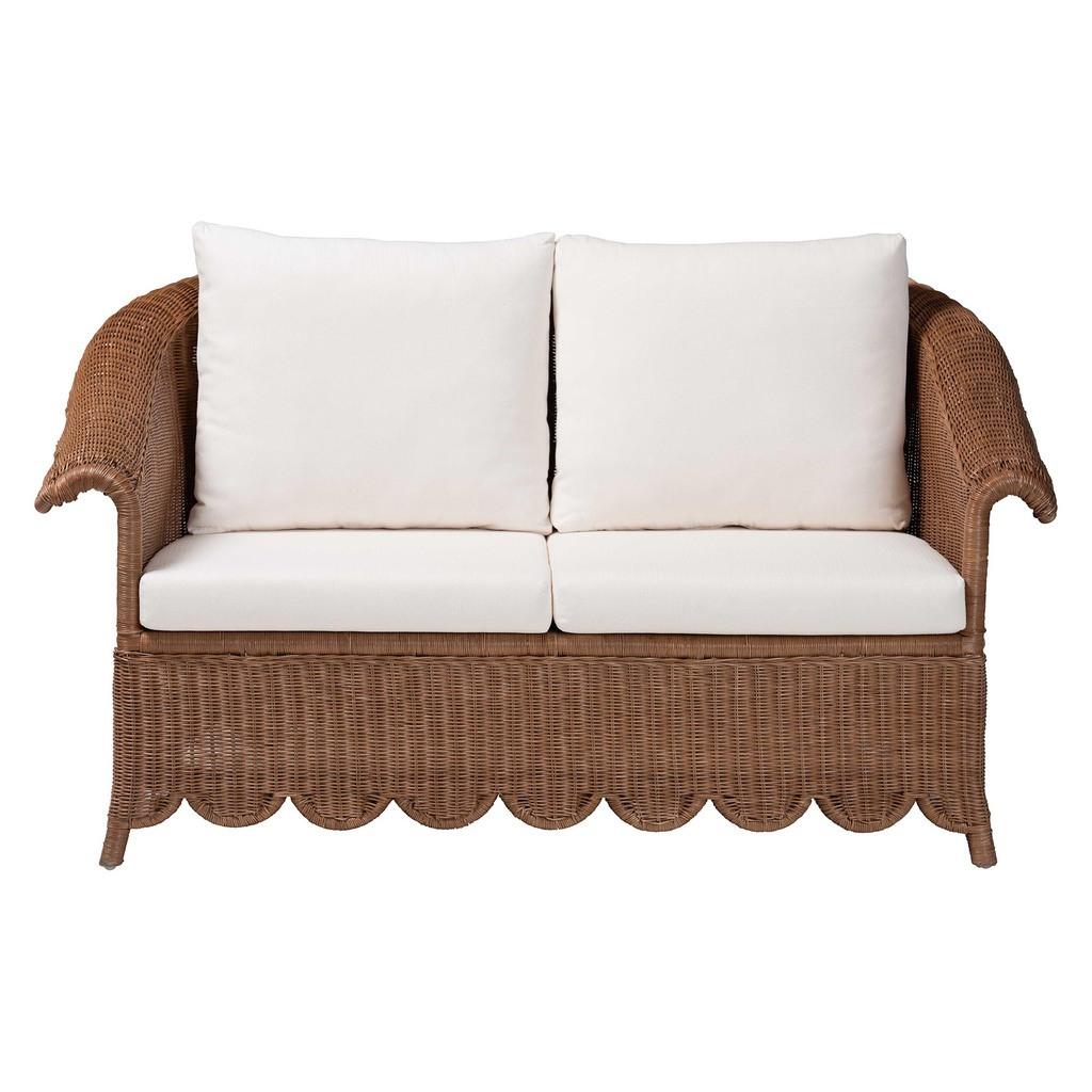 Detta Natural Rattan Loveseat with Cushion In Peanut Brown | 1stopbedrooms