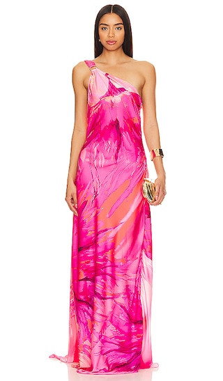 Abira One Shoulder Maxi Dress in Pink, Tropical Destination Dress, Amazon Fashion, Palm Beach Dress | Revolve Clothing (Global)