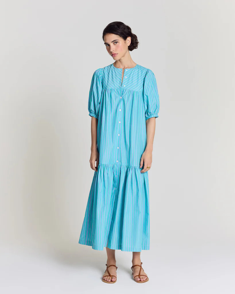 Turquoise striped Nicoletta dress | Balzac Paris US