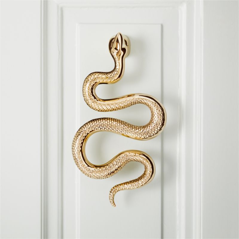 Modern Polished Brass Snake Door Knocker + Reviews | CB2 | CB2