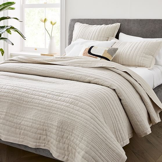 Belgian Flax Linen Linework Quilt & King Sham, Natural Flax, King | West Elm (US)