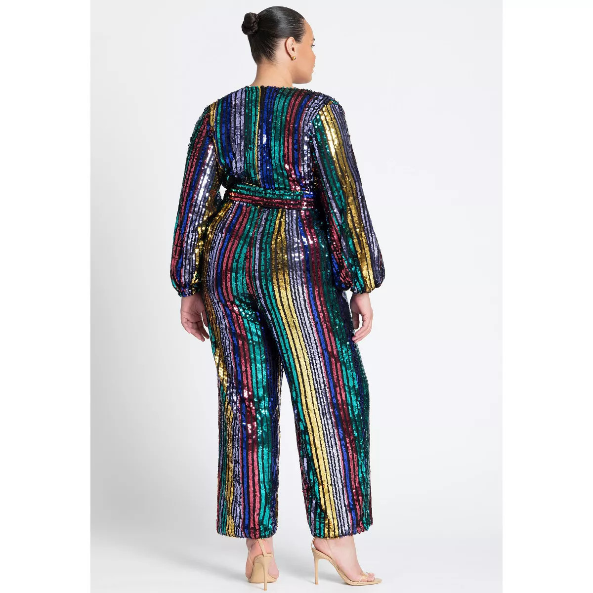 ELOQUII Women's Plus Size Multicolor Stripe Sequin Jumpsuit - 20, Multicolor | Target