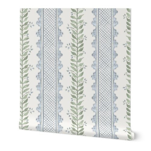 Celia Quiet Blue on Cream | Spoonflower