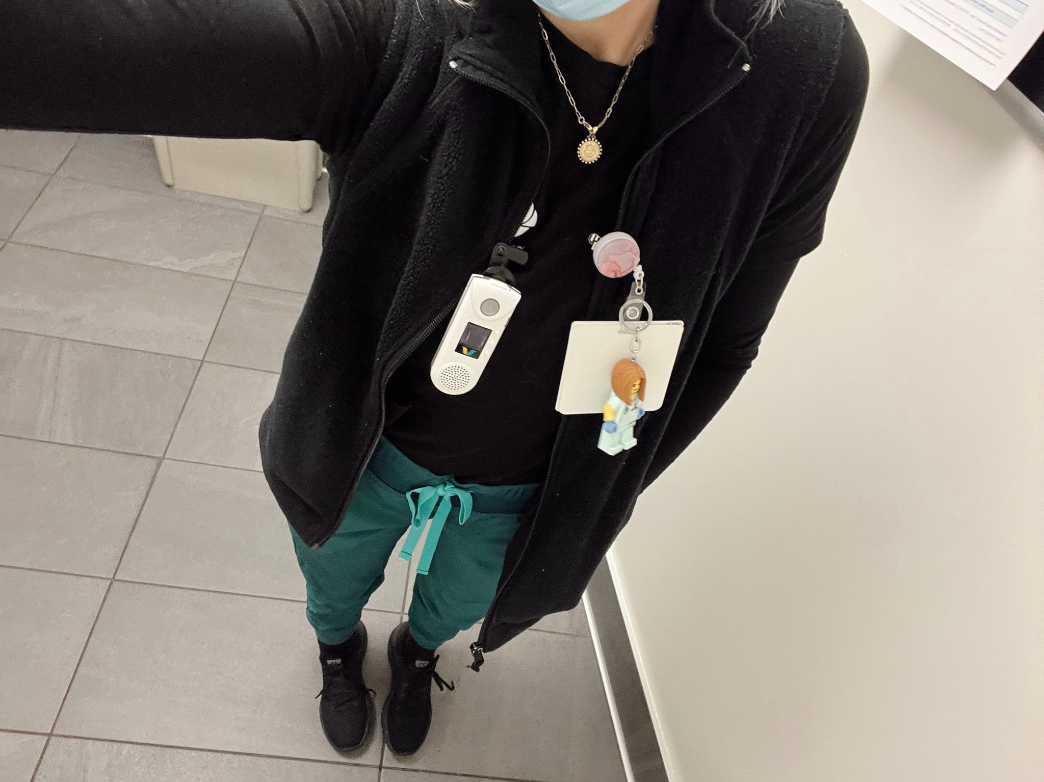 nursing outfit of the day! wearing my high waisted figs, black Amazon under scrub and Columbia vest!! Accessorizing with Amazon necklace and nurse Lego light! 🫶🏼🩺

#LTKworkwear #LTKfit #LTKFind