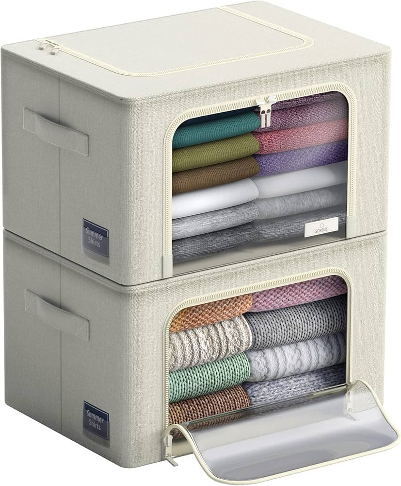 Sorbus Storage Bins with Metal Frame - Stackable & Foldable Clothes Organizer Bags - Oxford Fabri... | Amazon (US)