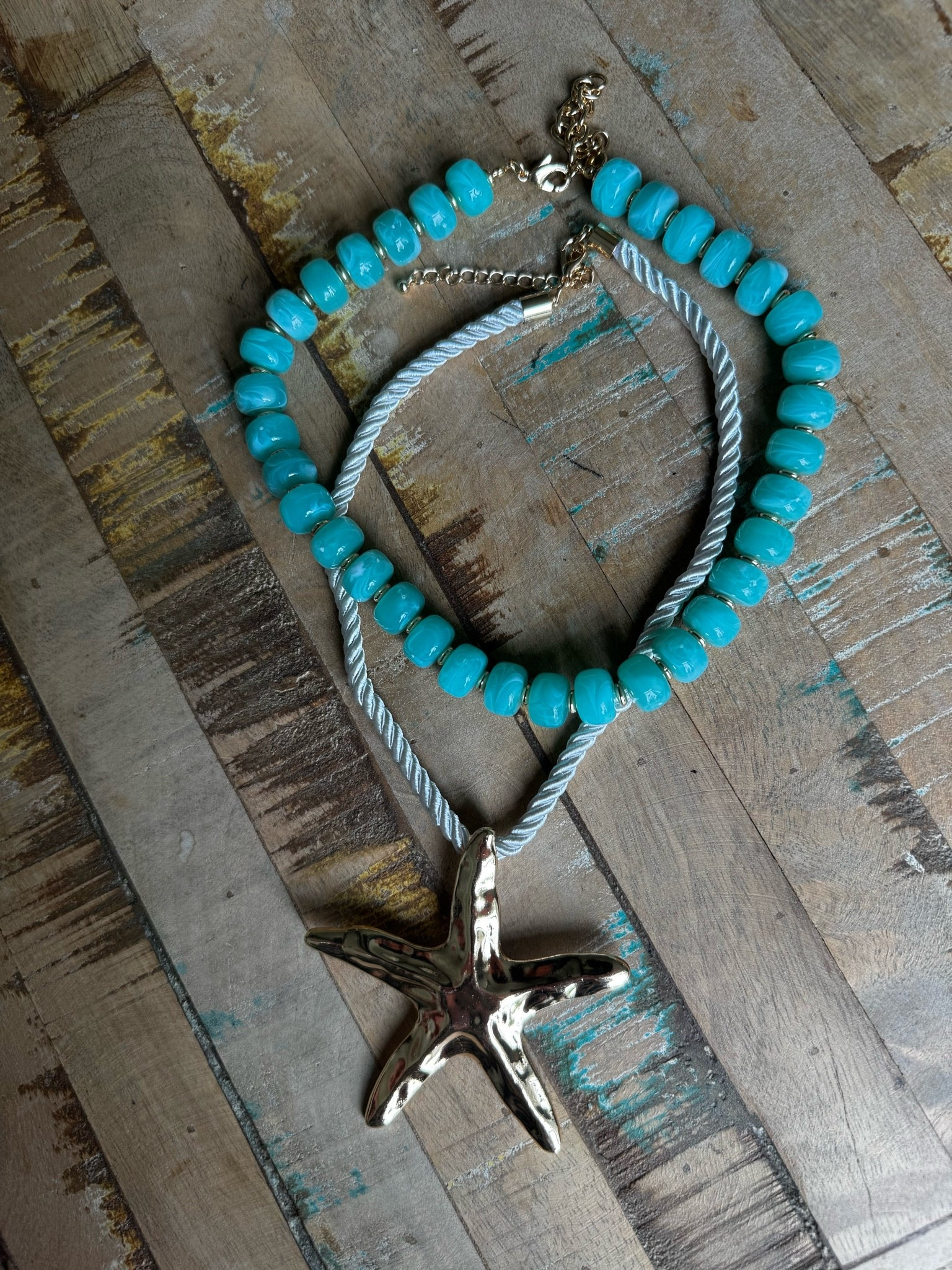 Cutest combo for beach outfits 

Turquoise necklace 
Rope starfish necklace

#LTKootd #LTKSeasonal #LTKOver40