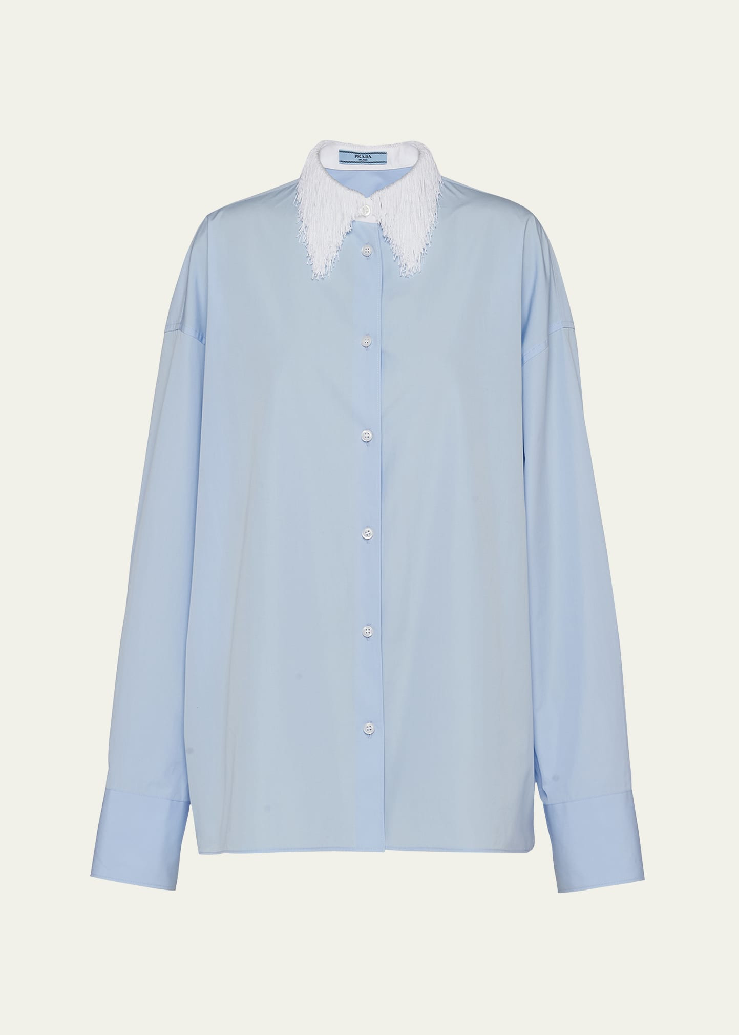 Prada Fringe Collar Poplin Oversized Button Down Shirt | Bergdorf Goodman
