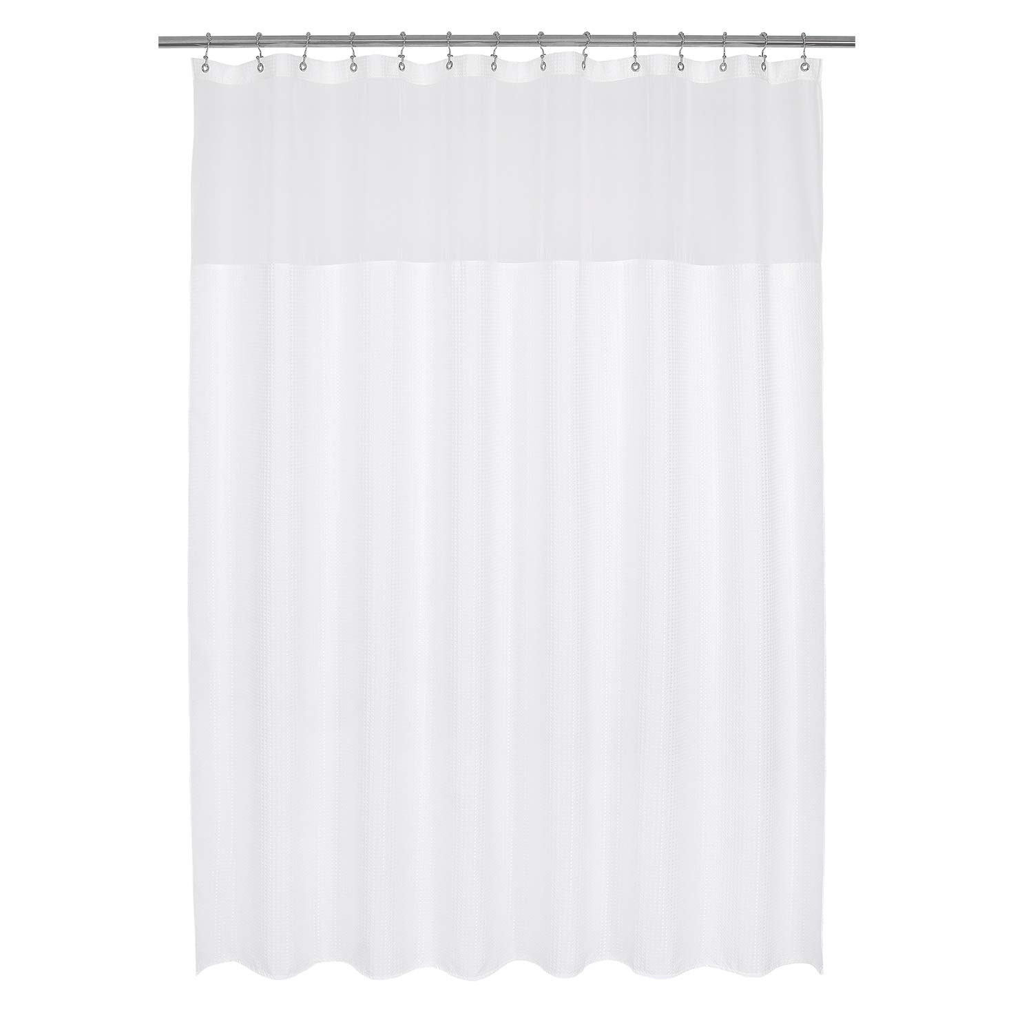 Barossa Design Extra Long and Wide Fabric Shower Curtain with Sheer Window 84 x 84 inch, Waffle W... | Amazon (US)