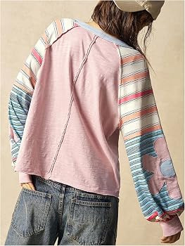 BEAUDRM Women's Oversized Sweatshirt Boho Tops Patchwork Crewneck Sweatshirt Floral Long Sleeve P... | Amazon (US)