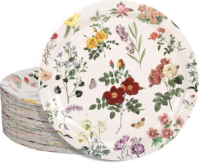 Uiifan 36 Pieces Vintage Flower Style Paper Plates, 9 Inches Elegant Wildflower Paper Plates Butt... | Amazon (US)