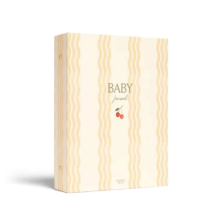 PAPIER TO GO Guided Baby Journal, Hardcover Binder Folio,  7.1 x 10", Cherry Stipe Print Yellow | Walmart (US)