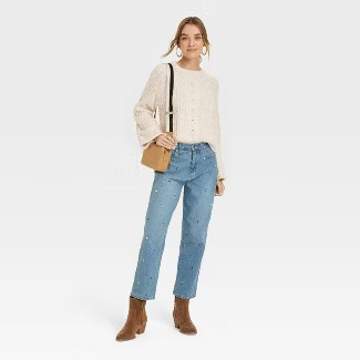 Women's Cable Knit Crewneck Pullover Sweater - Universal Thread™ Cream S | Target