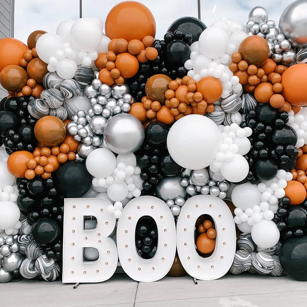 Amazon.com: Bonropin 160Pcs Halloween Balloon Garland Arch kit with Black White Orange Silver Aga... | Amazon (US)
