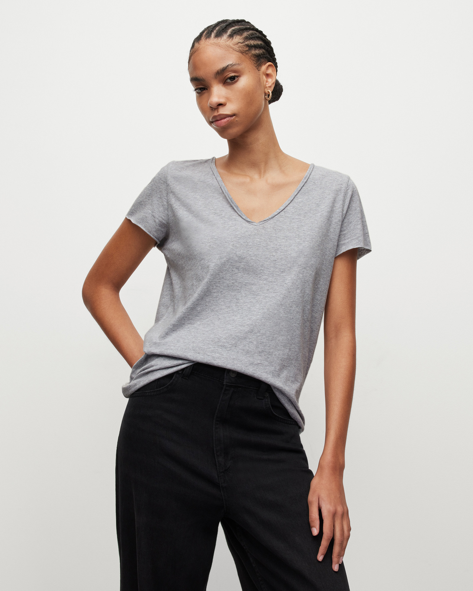 Emelyn V-Neck Tonic T-Shirt Grey Marl | ALLSAINTS | AllSaints UK