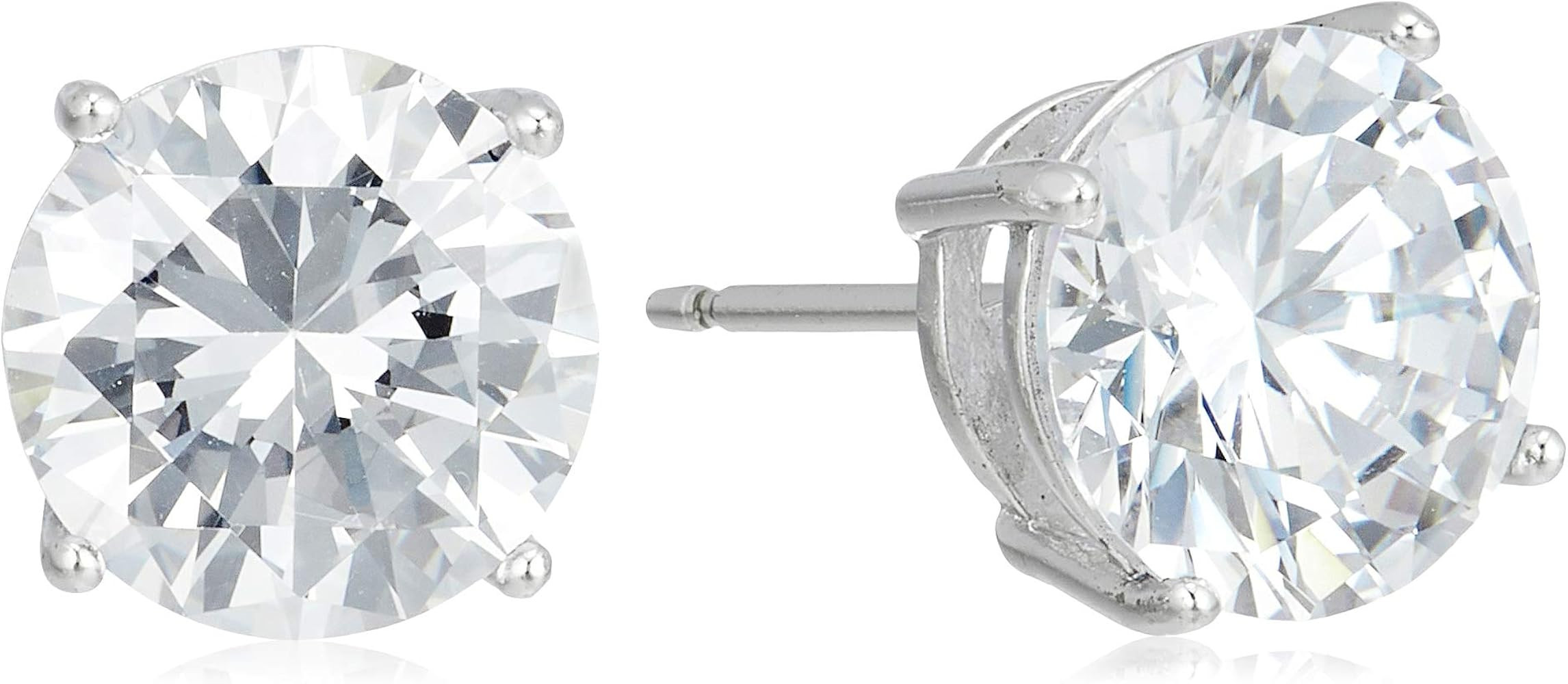 Amazon Essentials Plated Sterling Silver Cubic Zirconia Stud Earrings (Round & Princess) | Amazon (US)