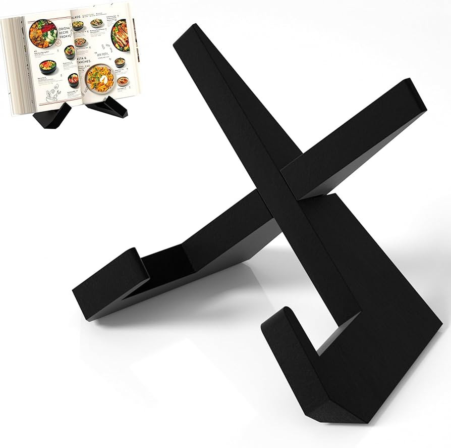 Cookbook Stand, Cookbook Holder for Kitchen,Black Recipe Book Holder for Counter,Wooden Plate Hol... | Amazon (US)
