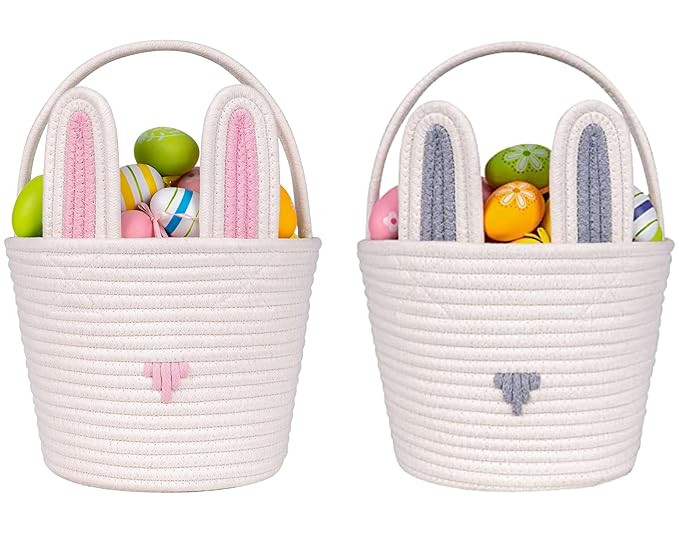 CubesLand Boy Girls Easter Baskets Empty Easter Hunt Basket for Kids,Cute Basket for Baby Girls B... | Amazon (US)