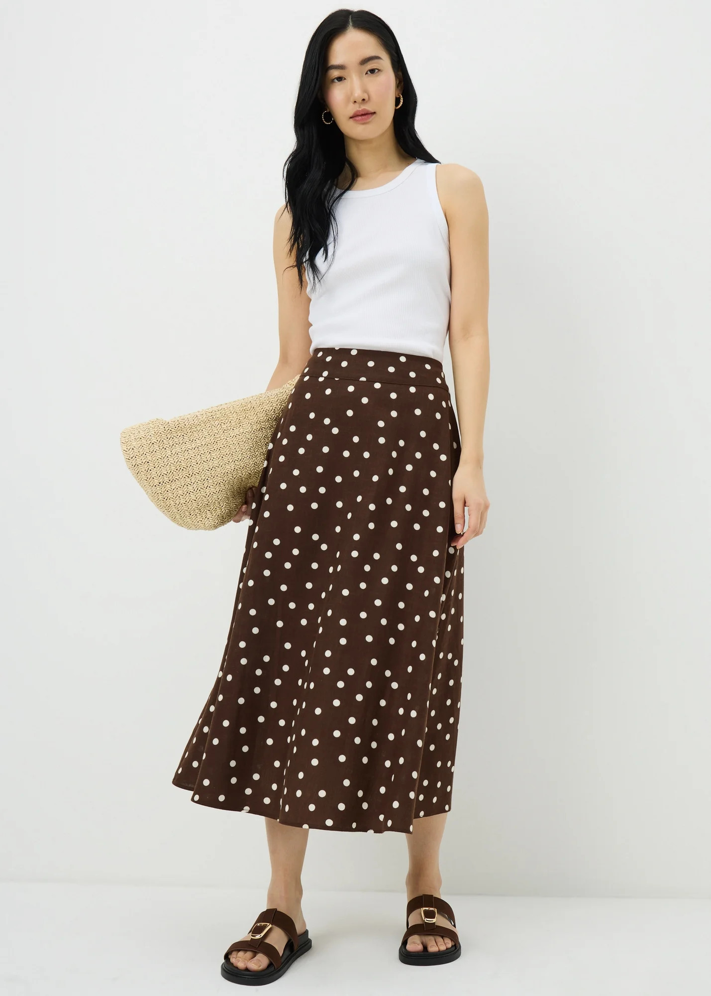 Chocolate Brown Polka Dot Midaxi Skirt - Size 22 | Matalan UK | Matalan (UK)
