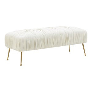 TOV Furniture Jessica 18.1"H Transitional Velvet Bench in Cream/Brushed Gold | Homesquare
