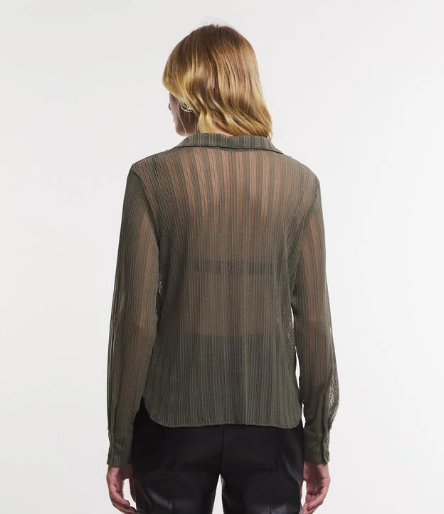 Camisa em Tule com Textura Listras e Detalhe Fio Metalizado Verde | Renner (BR)