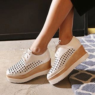 JY Shoes - Perforated Lace-Up Platform Shoes | YesStyle Global