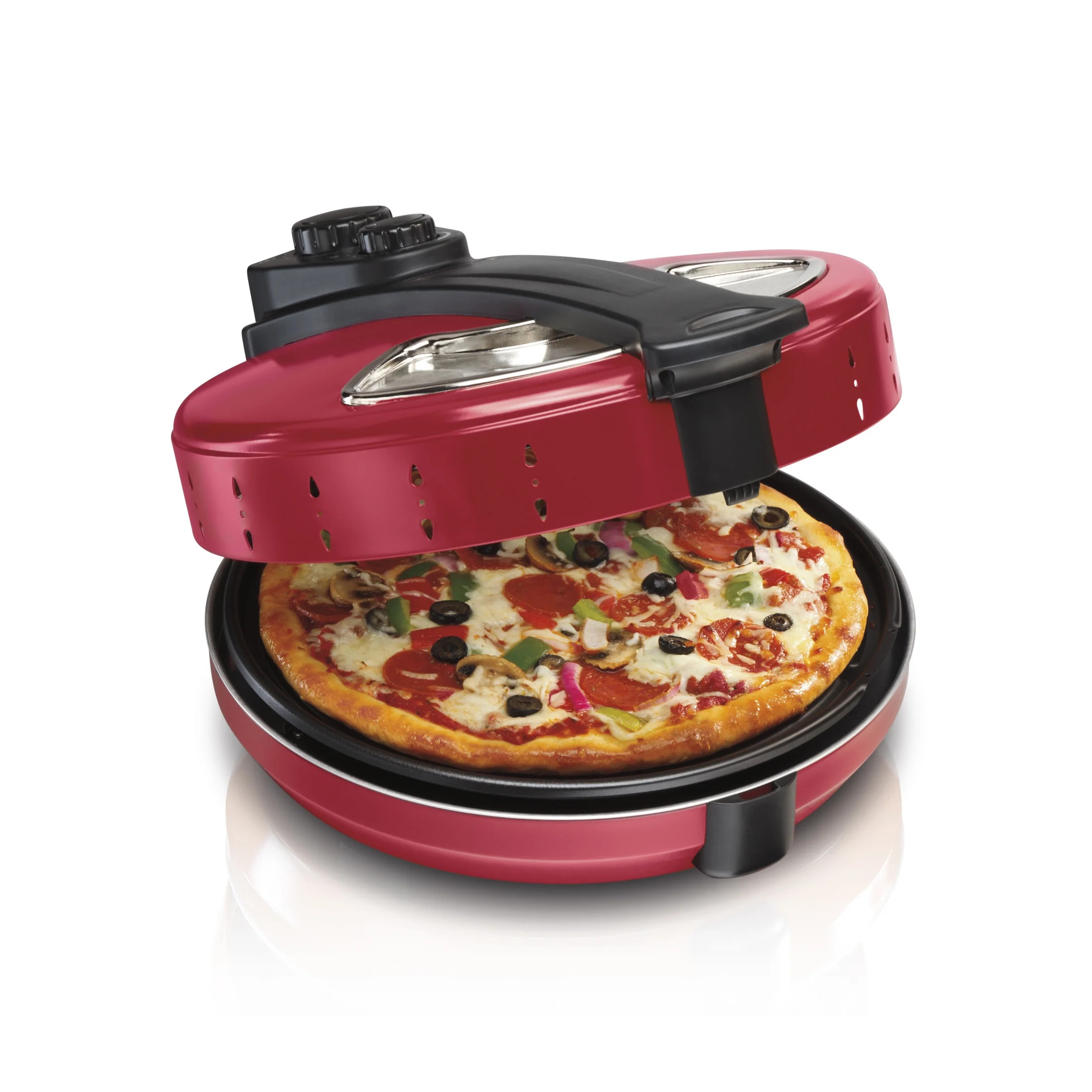 Hamilton Beach Enclosed Pizza Maker, Pizza Oven with Viewing Window, Makes 12" Pizza, Red | Walmart (US)