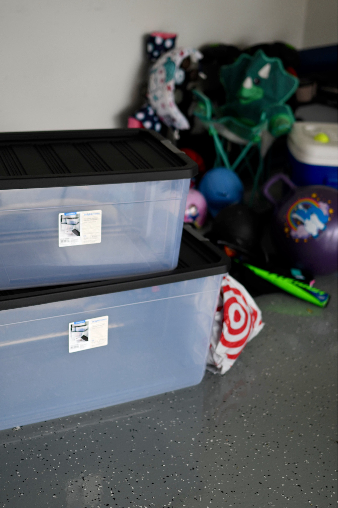 #ad This is a judgement free zone right?! Because I know most of you have seen my garage on stories when I share my workouts but the reality is I have only shared my little square of the clean space LOL. The reality is that the rest of my garage looked like a hot mess until I picked up some Brightroom heavy duty storage boxes from Target. My favorite thing is that they are see through so that we can easily know what's inside without digging through each box. The built in handles make it easy for moving around and stacking as needed. They come in multiple sizes too! What do you need to organize this summer? @target #brightroom #heavyduty #garageorganization #targetpartner #target