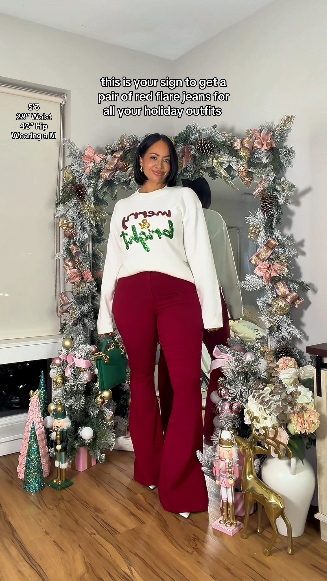 Red flare jeans for all your holiday outfits ❤️✨😍

Have stretch 
True to size 
Tall friendly 

Christmas outfit 
Holiday outfit 
Christmas sweater

#LTKHoliday #LTKFindsUnder100 #LTKootd