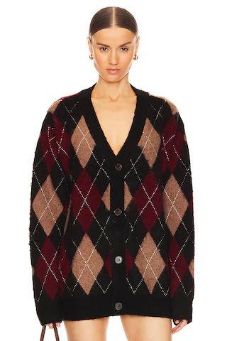 WAO Argyle Sweater Cardigan in Brown & Burgundy from Revolve.com | Revolve Clothing (Global)