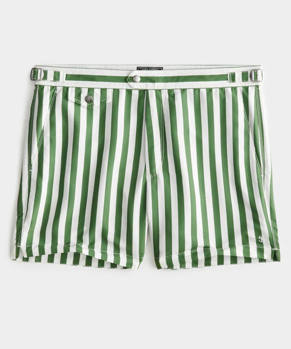 Riviera Swim Short in Green Stripe | Todd Snyder