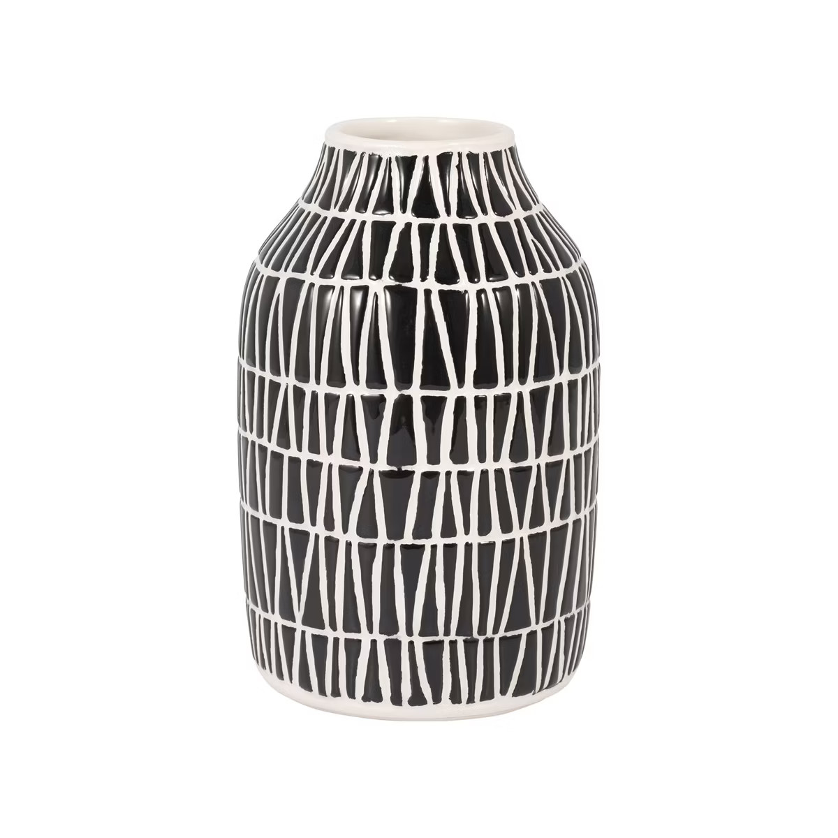 Sagebrook Home 7" Decorative Geometric Ceramic Vase - Contemporary Black and White Flower Vase fo... | Target