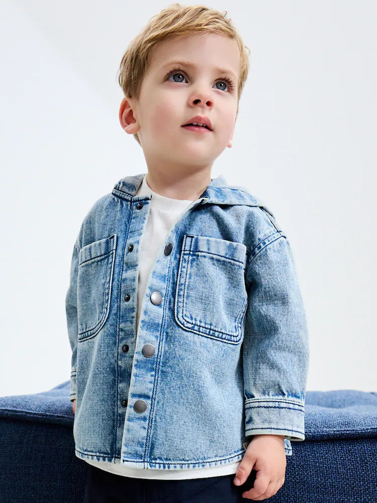 Mid Blue Denim Hooded Overshirt (3mths-7yrs) | Next US