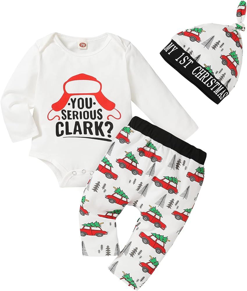 YOUNGER STAR Family Christmas Newborn Baby Xmas Car Romper Pants+Xmas Hat Coming Home Outfits Set | Amazon (US)