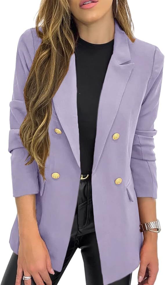 Hdieso Womens Solid Color Casual Long Sleeve Lapel Button Blazer Jacket | Amazon (US)