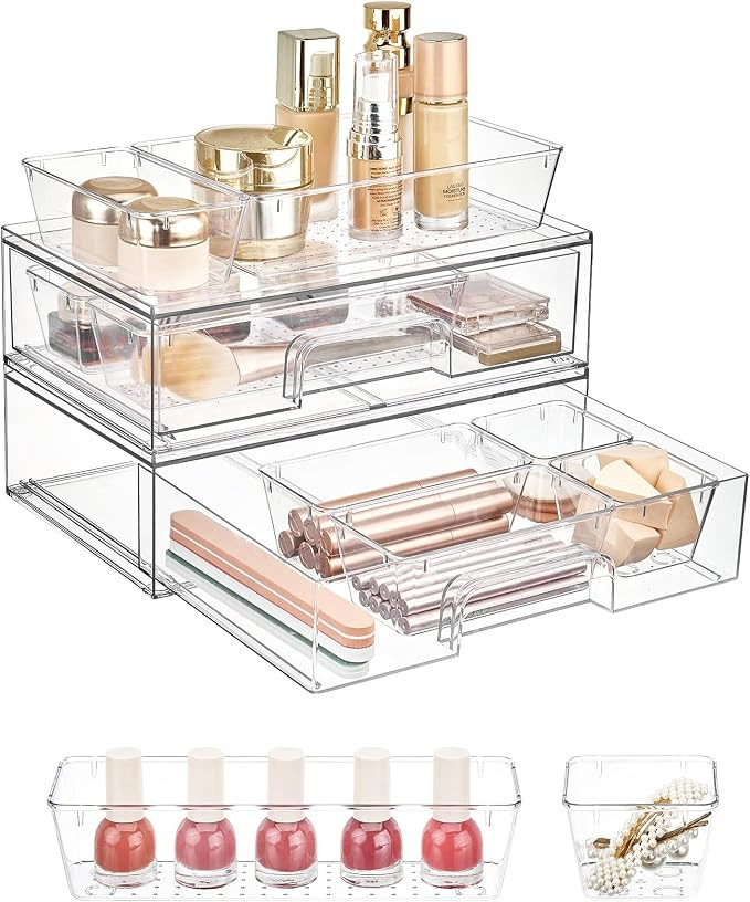 Vtopmart 12-Pack Clear Makeup Organizer Set with Drawer Organizer Bins | 2 Pack Stackable Storage... | Amazon (US)