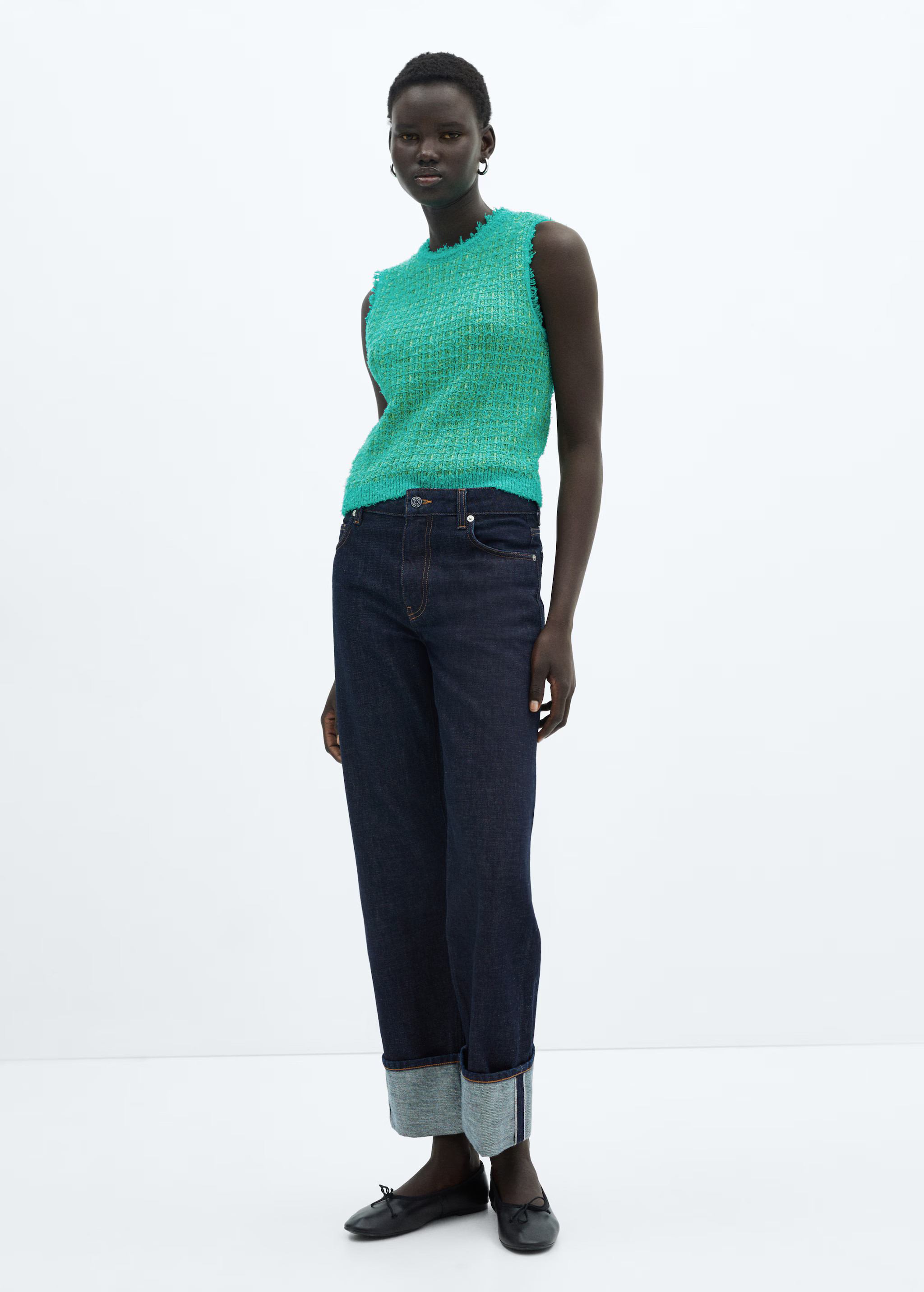 Tweed top with frayed detail | MANGO (US)