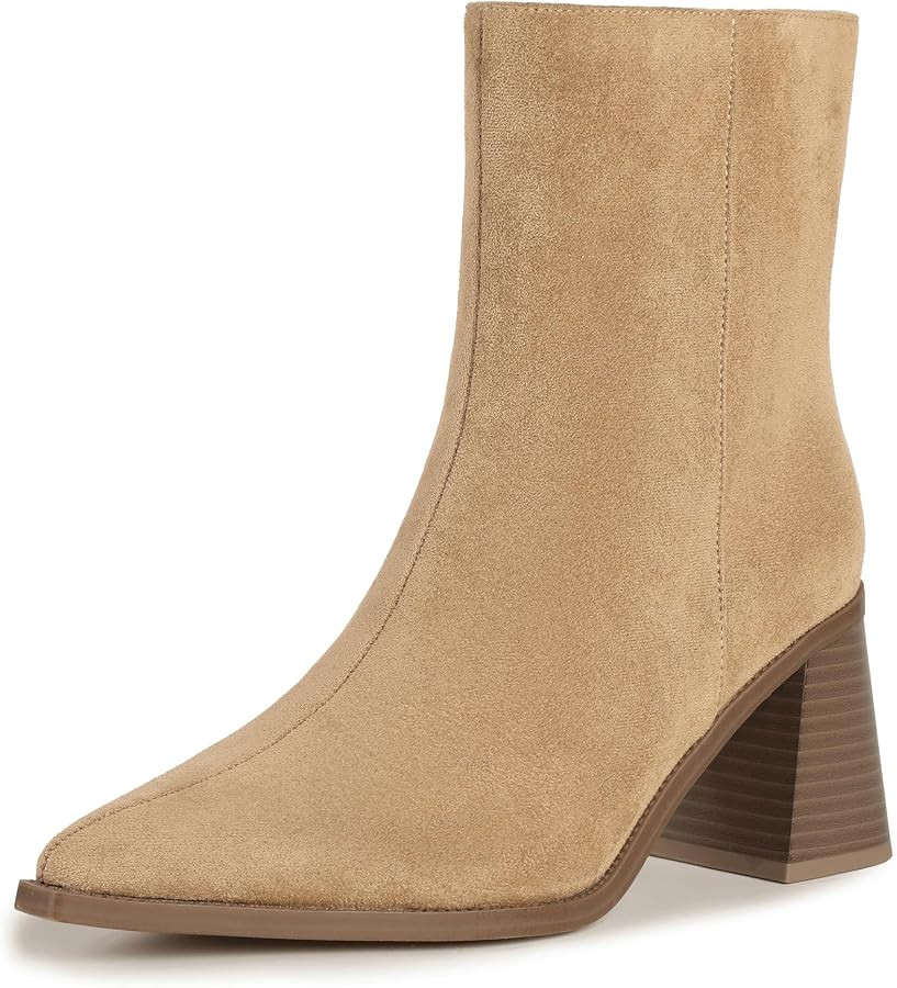 IDIFU Women's Ankle Boots Chunky Low Heel Fall Pointed Toe Dress Booties | Amazon (US)