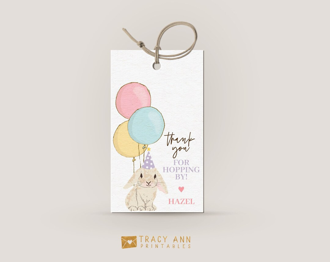 Bunny Birthday Thank You Tag Template Editable Pastel Party Tags 1st Birthday Favour Tags Bunny R... | Etsy (US)