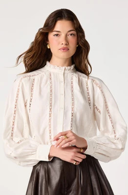 ASTR the Label | Edith Eyelet Lace-Trim Blouse in Off white |  Size XS | ASTR The Label (US)