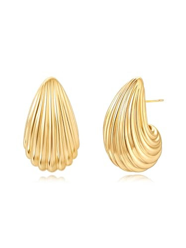 Jurikko Teardrop Gold Chunky Hoop Trendy Earrings for Women, Shell Hollow Hyperallergenic 14K Gold Plated Drop Earrings Fashion Jewelry Gift | Amazon (US)