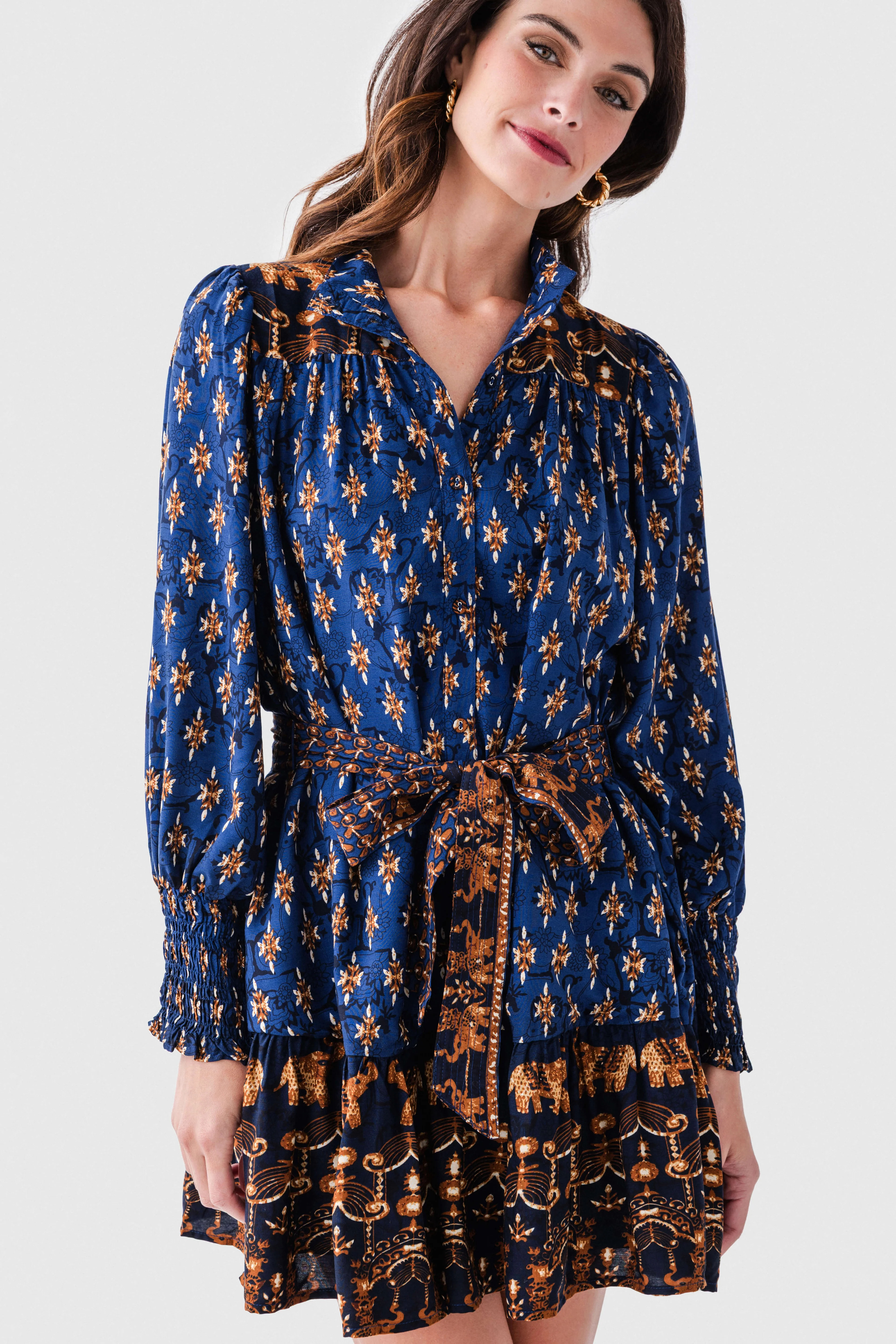 Fate High Neck Collar Band Mini Ruffled Dress | Social Threads