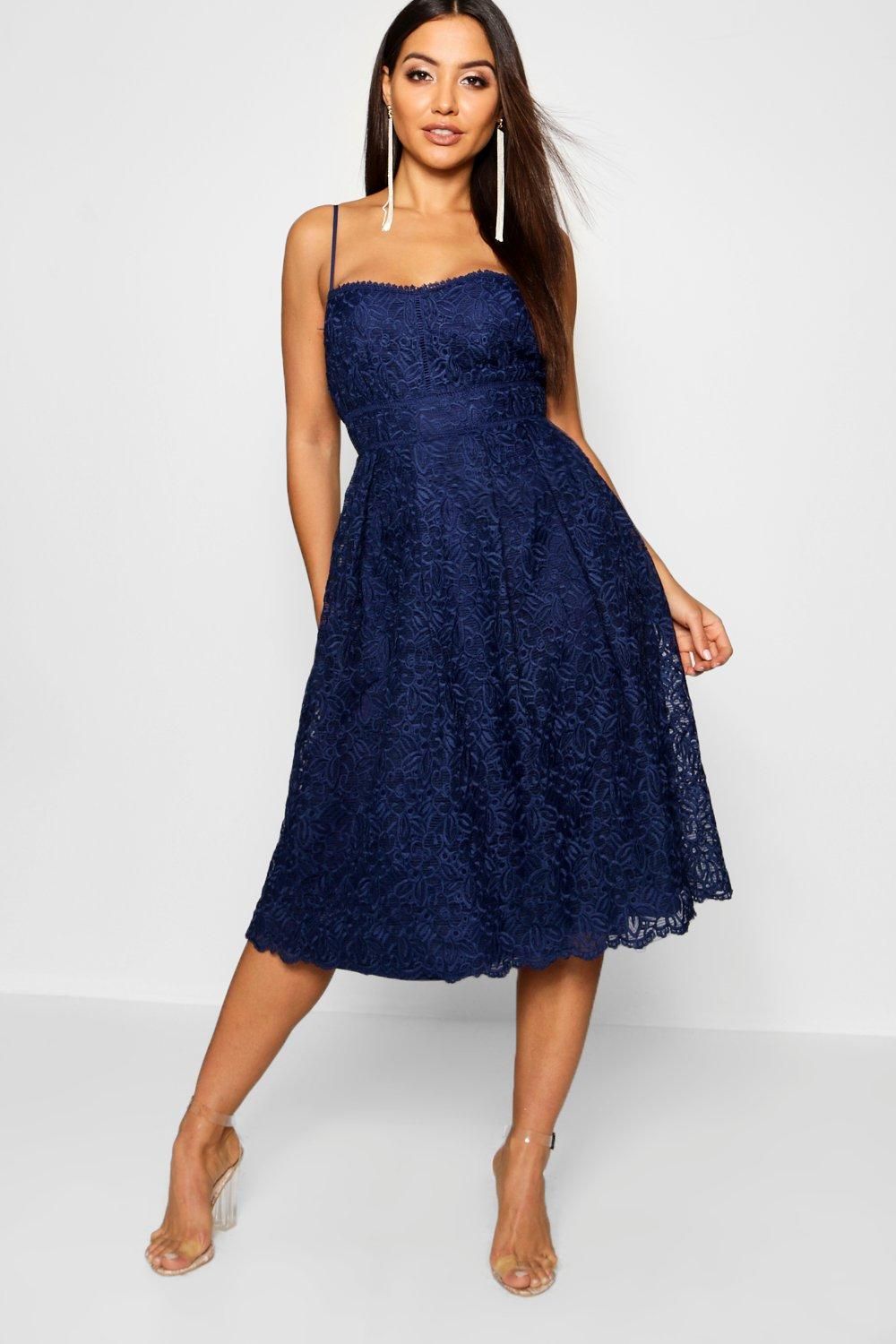 Boutique Embroidered Strappy Midi Skater Dress | Boohoo.com (UK & IE)