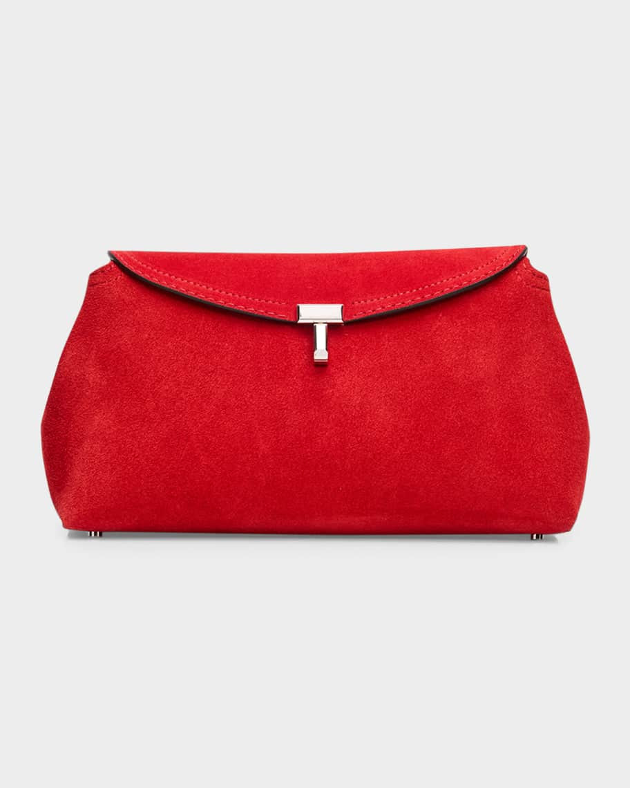 T Lock Suede Clutch Bag | Neiman Marcus