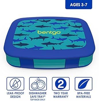 Bentgo Kids Prints (Sharks) - Leak-Proof, 5-Compartment Bento-Style Kids Lunch Box - Ideal Portio... | Amazon (US)